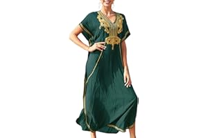 YOUKD Été Coton Brodé Floral Lâche Caftan Boho Beach Bikini Cover Up Robe Grande de Taille pour Femmes