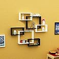 UNITEK FURNITURE Handcrafted MDF Wood Intersecting Wall Mounted Floating Shelf Wall Storage Hanging Shelves Set of 6 for Home Living Room Decor - Black & White