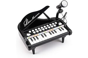 AMY & BENTON Amy&Benton Pianoforte per Bambini, Tastiera Giocattolo Mini Pianola e Microfono per Bambino, Regalo Bambina 1 2 3 Anni - 24 Tasti Nero