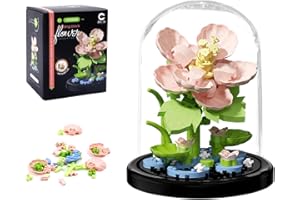 Caelura Blumen Bausteine Set, Hibiskus Blumen Mini Bausteine Set– 247 Teile mit Staubdichter Kuppel und Sockel, Kreatives Geschenk für Kinder und Erwachsene