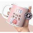 NH10 DESIGNS BTS Printed Coffee Mug with BTS Logo Keychain for Girls Boys Friends Birthday Gifts BTS Music Band V Suga J-Hope Jungkook Jin Jimin Rm, BTS Army Logo Print Tea Cups (350ml) BTSALLV 329