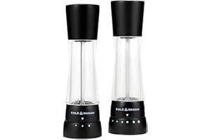 Cole & Mason Derwent Salt and Pepper Mills, Adjustable Grind Settings, Gourmet Precision+, Matt Black/Acrylic, 190 mm, Gift Set, Includes 2 x Salt and Pepper Grinders
