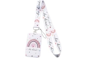 Juanooo Floral Teachers & Nurse Lanyard Rainbow ID Card Holder Cute Keychain for Keys ID Badges for Women Girls Kids School Preppy Key Card Holder (Be Kind)