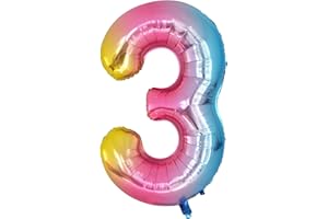 YOYOIN Globo Numero 3 Pastel 40" Grande Globos Foil Globo Numeros 100cm Globo Cumpleaños 3 Años Globos de Helio Decoracion 3 Cumpleaños Aniversario Boda Baby Shower Fiesta Decoración Niño Niña