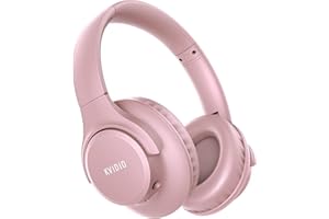 KVIDIO Bluetooth Headphones Over Ear, 65 Hours Playtime Wireless Headphones with Microphone, Foldable Lightweight Headset with Deep Bass,HiFi Stereo Sound for Travel Work PC Cellphone (Pink)