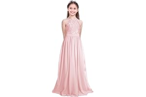 Freebily Enfant Long Robe De Soirée Cocktail Fille Dentelle Fleur Costume De Cérémonie Mariage Fille Robe Princesse sans Manche Taille Haute 4-16 Ans
