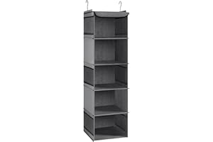 ‎BRILLIANTJO BrilliantJo Hängeregal, Hängeaufbewahrung mit 5 Fächern, Hängeorganizer mit Metallhaken, Schrankorganizer Aufbewahrungssystem für Kleiderschränke Camping 30 x 30 x 108 cm Grau