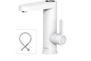 Briwellna Electric Faucet Instant Water, Electric Heater Warmwasserhahn für Badezimmerwaschbecken, 220 V elektrischer Durchlauferhitzer mit Digitalanzeige, Durchlauferhitzer-Wasserhahn (Weiß)