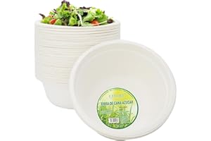 EXNIMA, Bols jetables en canne à sucre, assiettes creuses biodégradables, vaisselle écologique, 100 % naturel rond, résistant, événement, fêtes, barbecue et anniversaire (200 assiettes, bol 350 ml)