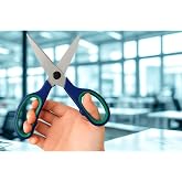 Jouis Makas Paslanmaz &Ccedil;elik B&uuml;y&uuml;k Ofis Makası &ndash; Ergonomik Kau&ccedil;uk Saplı, Yeşil-Lacivert Renkli, Ev & B&uuml;ro Tipi Makas (14 Cm)