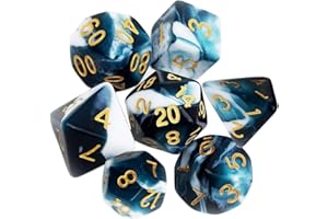 Yourandoll 7 pièces dés polyédriques D20 D12 D10 D8 D6 D4 16mm Jeu de dés en Acrylique pour Donjons et Dragons DND Dice RPG MTG Table Jeux Double Couleur (Bleu Vert Blanc)