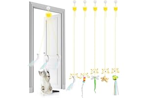 AYESY Appeso Giochi per Gatti，Interattivi 5 Pezzi Gioco Gatto da Interno Set con campana piume teaser Nappe Colorate Appeso Giochi Interattivi per Gatti per Esercizio Alleviare La Noia