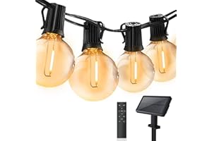 Bomcosy Guirlande Lumineuse Exterieur Solaire, G40 Guirlande Lumineuse Solaire avec Télécommande, 7,6M/12+1 LED, Étanche IP44, 4 Modes Guirlande Lumineuse pour Jardin Terrasse Noël Mariages Fêtes
