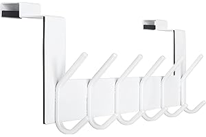 SKOLOO Crochet de porte à suspendre avec 6 crochets en métal - Crochet de porte intérieur - Porte-serviettes - Manteaux - Blanc