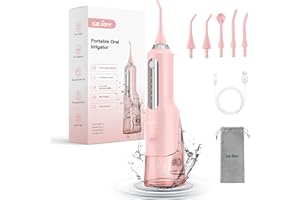 Sejoy Bezprzewodowy irygator do wody, irygator dentystyczny, irygator do zębów, przenośny irygator do jamy ustnej, ładowany do domu, podróży, biura, 270 ml, IPX7, wodoodporny, 5 trybów czyszczenia i 5