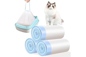 QUUYLIN Katzentoilettenbeutel, 3 Rollen-30 Stück Katzenstreutasche, Katzenkotbeutel mit Zugbändern, Katzentoiletten-Müllbeutel, Reißfeste Dicke Katzenklo-Beutel, Haustierstreubeutel für Kot 940 * 457mm (Blau)