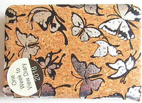 2018 Diary Week To View Padded Hardback Cork Look Butterflies SILVER- Pocket