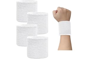 Bieiyhe 4pcs Polsino Spugna Sport, Polsini Palestra Uomo e Donna, Sweatband Polsini Sudore, Polsini Tennis Tergisudore, Assorbente Polsino Sportivo Cotone,Pallavolo Polsini Ginnastica Artistica