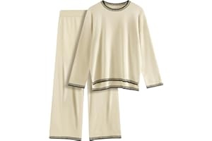 Xnova Completi Tuta in Maglia Donna 2 Pezzi Set, Loungewear Pantaloni a Gamba Larga e Maglia A Maniche Lunghe, Tute Maglione e Pantalone Elastico In Vita per Autunnale e Invernale