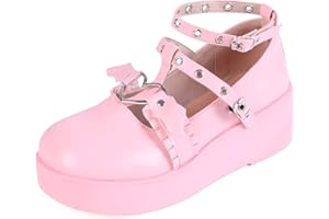 Lifemaison Women's Lolita Platform Mary Jane Low Shoes, Block Heel, Cosplay Shoes, Pumps, with a Retro Buckle Strap, Round Toe, Flats, Princess Shoes