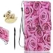 Produktbild Honor 8 Hülle, Honor 8 Schutzhülle Leder Hülle, Alfort 3 in 1 Flip Wallet Fashion Design Dual Use Falten Premium PU Leder Tasche Case Cover Folio Mappen Kasten Abdeckung für Huawei Honor 8 5.2" Smartphone Funktion Unterstützte Telefone mit Rose ( Farbe ) + Netter Staub Stecker + Alfort Schwarz Stylus Pen