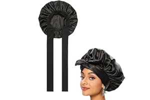 RTBRCG Schlafhaube Seide, Haarhaube für Die Nacht, Silk Bonnet, Geeignet für Frauen Zu tragen Verstellbar Weich und Atmungsaktiv (Schwarz)