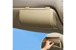 ontto PU Leather Car Sunglasses Holder Sun Visor Universal Glasses Case Glasses Storage Box organiser Magnetic Function Clip Interior Accessories for All Car Models Beige