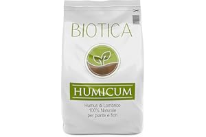 BIOTICA Humus di lombrico 100% biologico italiano HUMICUM - 50 Litri - Fertilizzante 100% Naturale italiano, Terriccio Biologico, Concime per Piante, Fiori e Orto