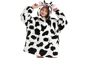 Fohevers Hoodie Blanket,Blanket Sweatshirt,Wearable Blanket Hoodie Oversized Snuggle Warm Pullover Flannel Blanket Jumper for Children 5-13 Years Old