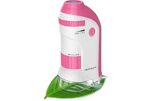 HUTACT Microscopio Portatil para Niños con Juego de Portaobjetos: 60x-135x Mini Microscopio LED de Bolsillo Regalo Educativo Infantil para Estudiantes Adultos Observación Microbiológica