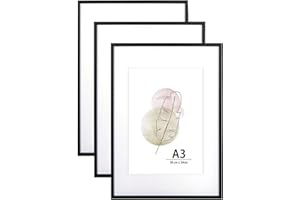 KAIWIN Picture Frame A3 Black Wood Photo Frames Set of 3 Wooden Frames with Mount for Hanging Used for Living Room, Bedroom, Study for Photos, Artworks and Posters