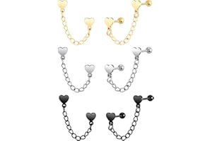 Yumilok Hommes Boucles d'oreilles Cœur en Acier Inoxydable: Femmes Pendantes d'oreilles Créatifs de Cœur et Chaîne - Créative Boucle d'oreille Cartilage Piercing - Adolescent Décoration