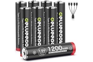 Delyeepow Pile AAA Rechargeable 1.5V Pression Constante,Pile Rechargeable AAA 1200mWh Haute Capacité avec 1500 Cycle 8 Piles USB C
