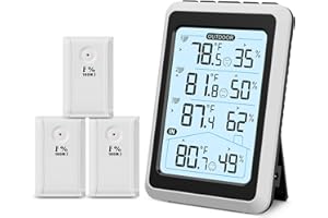 ORIA Cyfrowy termometr z higrometrem, bezprzewodowy termometr wewnętrzny, zewnętrzny, z 3 zdalnymi czujnikami, z podświetleniem, ikoną komfortu, wartością min/maks, miernikiem temperatury i