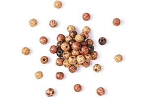 KTBEYTI 200 Pezzi 10 mm Perline Legno Naturale Rotonde con Buchi per Decorazioni Artigianali Perline di Legno Stampate Misti per Creazione Gioielli