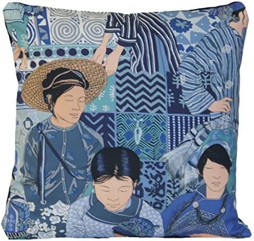 Manuel Canovas Asian Style Cushion Cover Voyage en Chine Blue Indigo Pillow Throw Case Fabric Chinese Toile