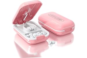 Dyroe tablettenteiler, Pillenschneider Große und Kleine Tabletten, Tablettenspalter Pillenteiler mit Tablettenaufbewahrungsfach, Pillen Vitamin-Tabletten, Tragbarer Tasche Pillenzerkleinerer Rosa