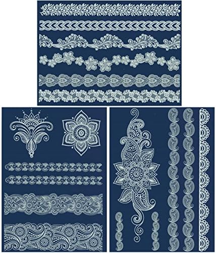 ChicTats Lace Temporary Tattoos 3-Sheet Pack - Bling Body Art &amp; Jewellery for Women &amp; Girls - Waterproof Fashionable Body Makeup/Stickers (White)