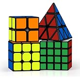 ROXENDA Speed Cube Set, 2X2 3X3 4X4 Pyramid Cube Speed Cubes - Easy Spin &amp; Soft Play, 4 Pack (Stickers)