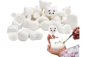 WATINC Random 30Pcs DIY Animals Squeeze Toys for Kids White Mini Squeeze Toys Creamy Slow Rising Kawaii Soft Food Education Squeeze Toys for Keychains Phone Straps, Bonus Few Lanyard Random Stickers