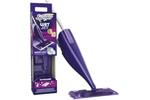 Swiffer WetJet Balai Lave Sol avec Spray, Kit de Démarrage avec 1 Balai Spray +5 Lingettes +1 Solution Nettoyante Liquide + 2 Piles