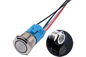 JIQI 22mm Momentane Metall Druckschalter 12V bis 24V 5A Momentary LED Tastenschalter IP66 1NO1NC wasserdichte vorverdrahte EIN/AUS Taste Schalter für Fahrzeugmodifikation Wohnmobil DIY(Weiß)