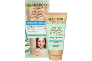 Garnier Oil-Free Perfecting All-in-1 BB Cream, Shade Light, Tinted Moisturiser SPF25, Mattifies Skin & Evens Complexion, With Hyaluronic Acid, Aloe & Mineral Pigments, 50ml
