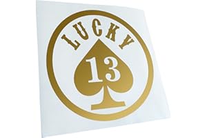Kiwistar - Adesiva per Auto - Lucky 13 10 x 10 cm- Oro - Oro - Scritte per Camion, moto, Bici, Veicoli, Laptop, Camper, Autobus - Tuning