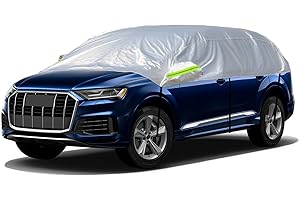 CICMOD Half Car Cover Universal Silver Windscreen Side Window Snow Frost Cover for Large SUV Fits Length Up to 500cm