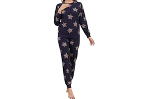 The Essentials Wardrobe Ladies Fleece Pyjama Set with Long Sleeve T-Shirt & Bottom Pants Sleepwear Loungewear Nightwear for Women Soft & Comfortable Top & Trousers Size S-XL