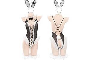 Juig Cute Bunny Girl Cosplay Kostüme Damenunterwäsche Spitze Sexy Bodysuit Rüschen Bandage Hollow Rabbit Uniform Dessous für Sex