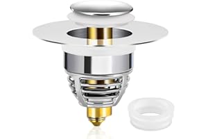 HOMONIC Universel Bonde de Lavabo Pop-Up, Flitre de Vidange Anti-Bloqué, Bonde de Baignoire en Acier Inoxydable et Cuivre Pur, Flitre Cheveux Anti-Odeur pour Les Trous de 32 à 42mm