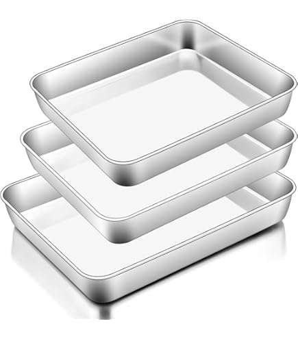 HEIHAK 3 Roestvrijstalen Bakplaten Set – 35x30 Cm, 30x25 Cm, 25x20 Cm – Voor Oven, Pizza, Cake & Meer