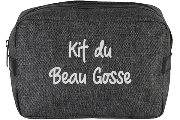 Trousse de Toilette Homme brodée et personnalisée, 2 Coloris au Choix, 14x20x9cm, Cadeau Papa, Cadeau garçon, Anniversaire, fête des pères (Gris foncé)